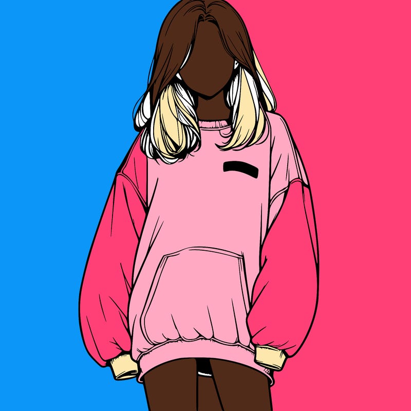 realistic girl in oversized sweatshirt