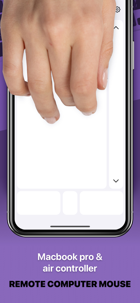 Computer Mouse: Remote Control - Mano che usa un iPhone come trackpad wireless e mouse remoto per un MacBook