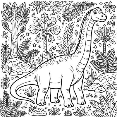 Bring a majestic Giraffatitan to life with your favorite colors! This engaging coloring page is perfect for young dinosaur enthusiasts, featuring a friendly long-necked giant surrounded by a vibrant prehistoric landscape.