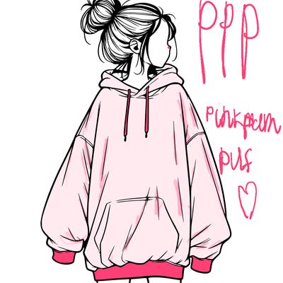 realistic girl with a oversized sweatshirt on and a bun