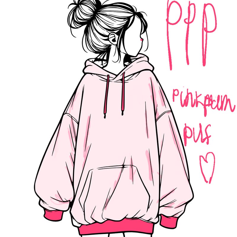 realistic girl with a oversized sweatshirt on and a bun