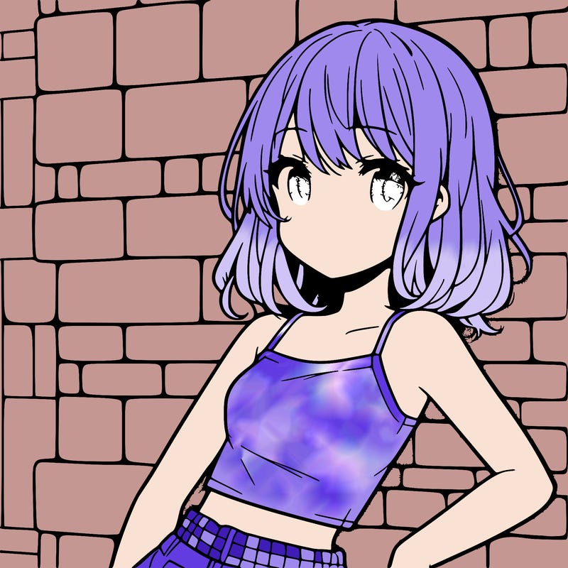 pretty anime girl with crop top pressing against brick wall
