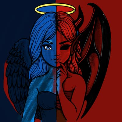 realistic angel half demon