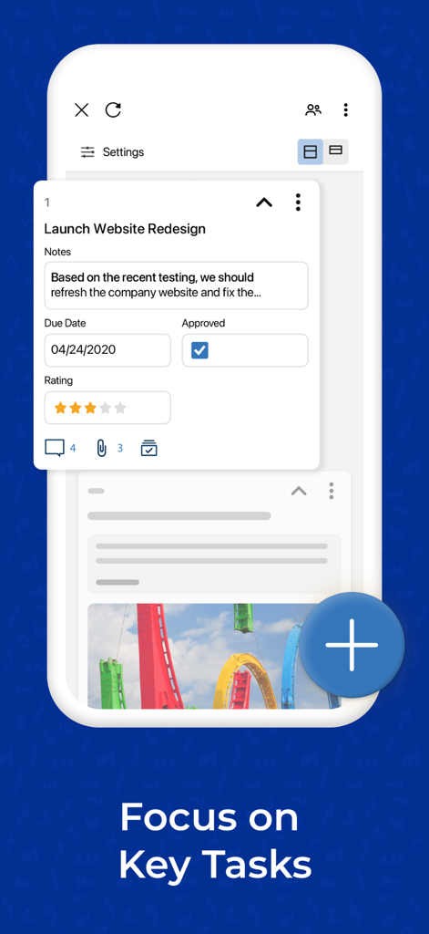 Smartsheet: Projects & Teams - Interface de l'application mobile Smartsheet affichant une fiche de tâche de projet avec les dates d'échéance et l'état d'approbation