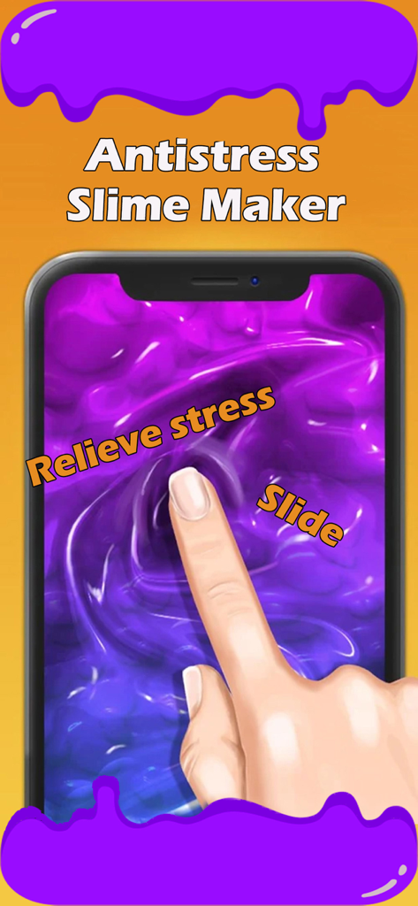 Slime Simulator Maker - ASMR - A finger interacting with purple virtual slime in the Antistress Slime Maker mobile app