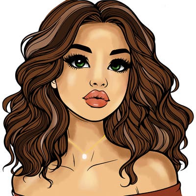 realistic girl with wavy hair and lips