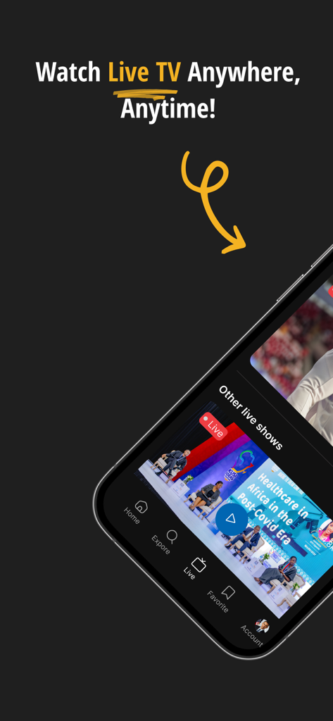 Interfaz de la aplicación móvil NTV Kenya que muestra opciones de transmisión de TV en vivo en la pantalla de un smartphone