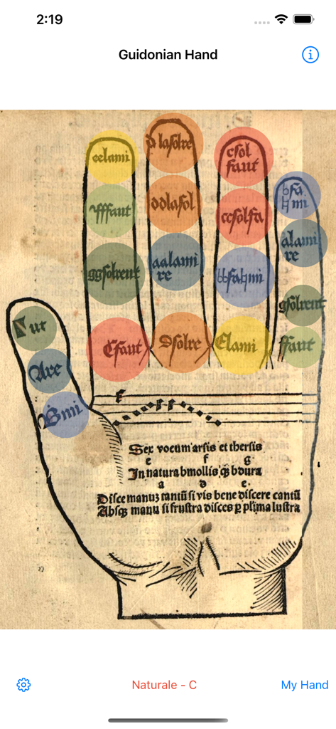 Guidonian Hand - Medieval Guidonian Hand with interactive music note overlays on finger joints