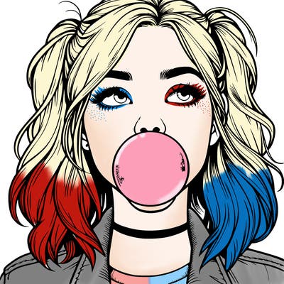 realististic girl blowing bubble -gum