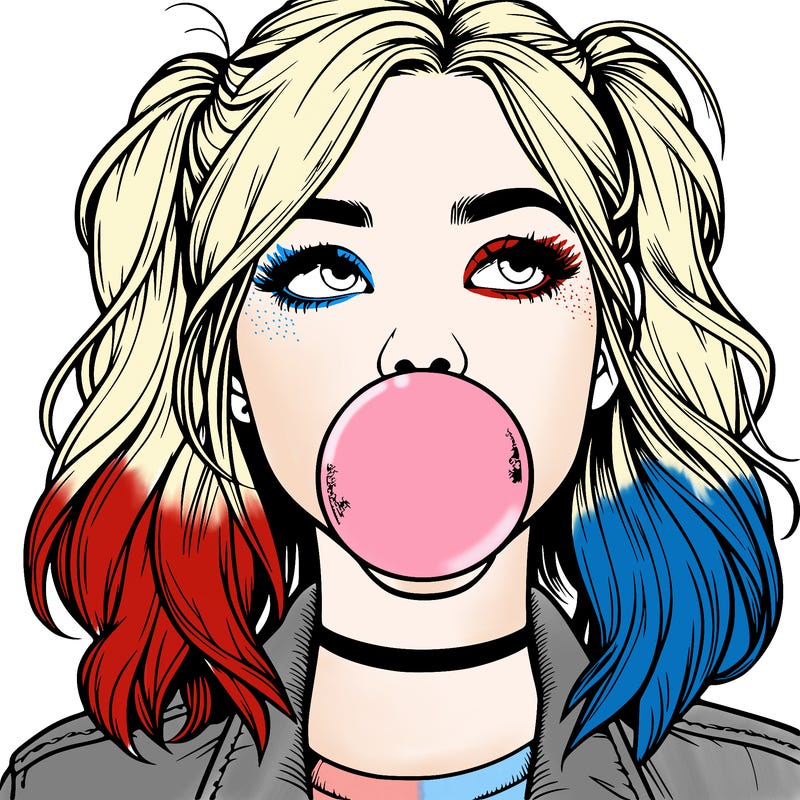 realististic girl blowing bubble -gum