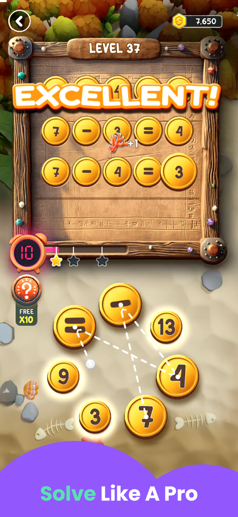 Math Puzzle Games for Kids - Math puzzle game level showing subtraction equations and an interactive number grid