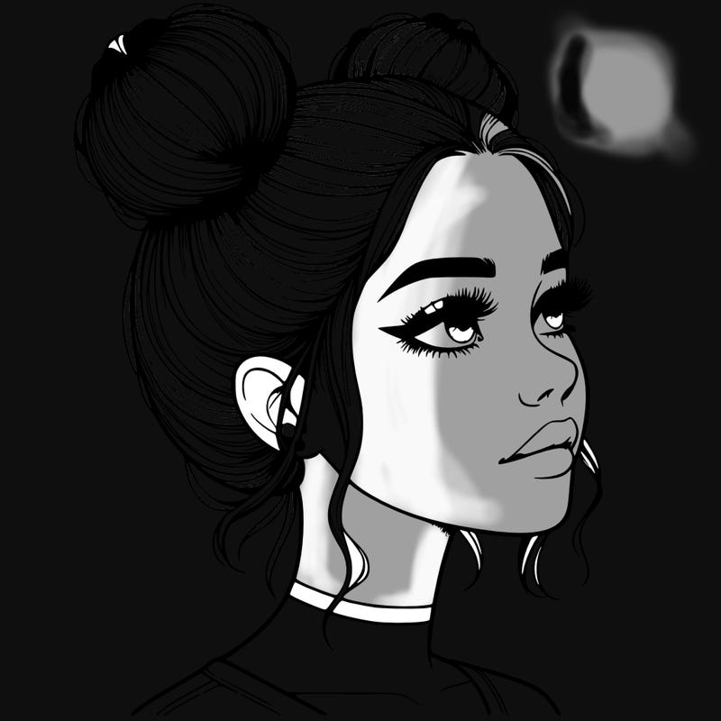 realistic girl with buns on the top of her head