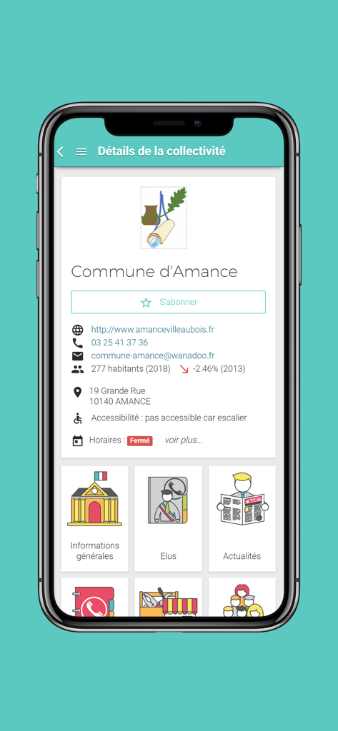 Maelis - Maelis app showing local community information and contact details for Amance