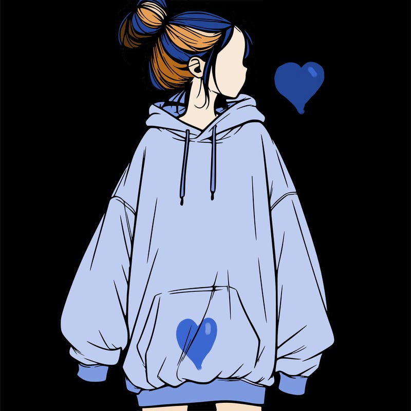 realistic girl with a oversized sweatshirt on and a bun