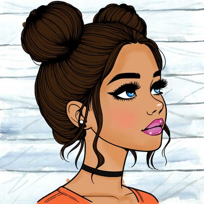 realistic girl with buns on the top of her head