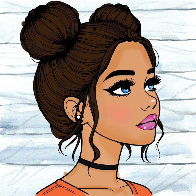 realistic girl with buns on the top of her head