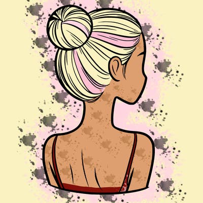 a woman with tight back hair and her face. not covered by any hair.