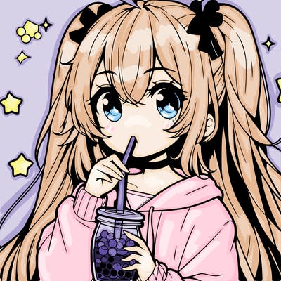 anime girl drinking bubble tea
