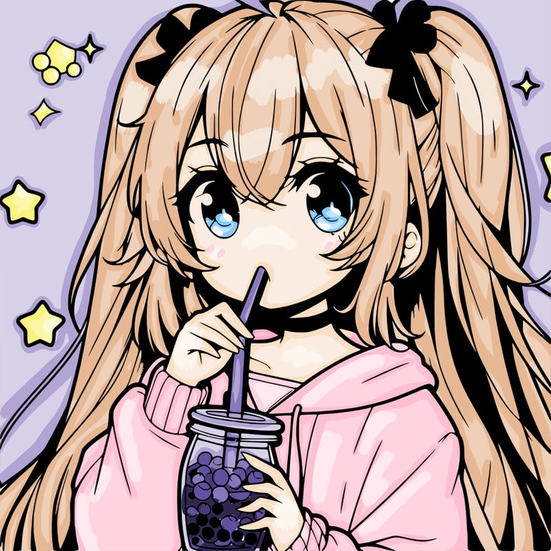 anime girl drinking bubble tea