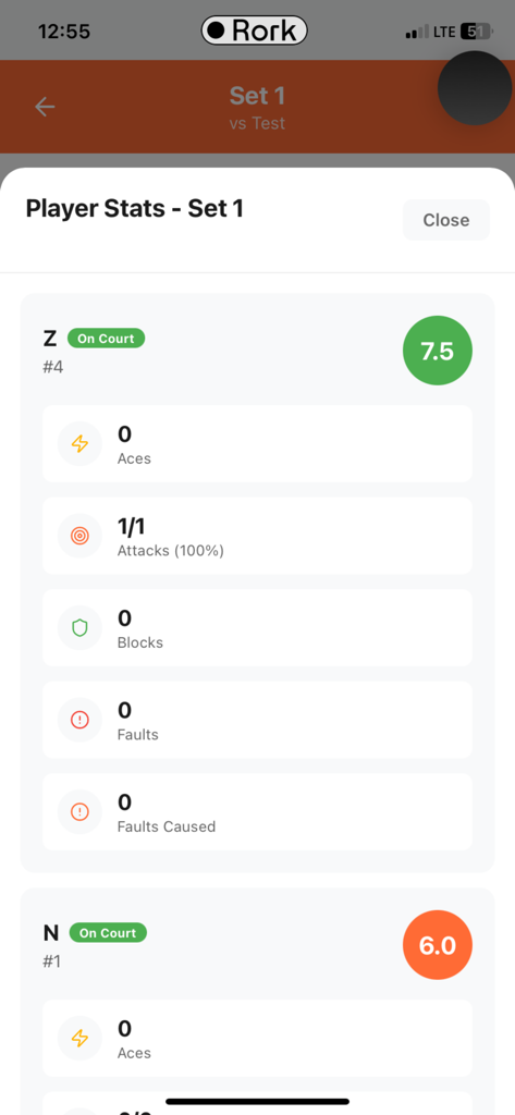 Volleyball Stats Tracker Pro - Detailed individual player statistics for a volleyball set including hitting percentage and serve aces.
