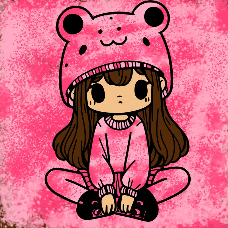 a girl wearing a frog hat and some frog socks