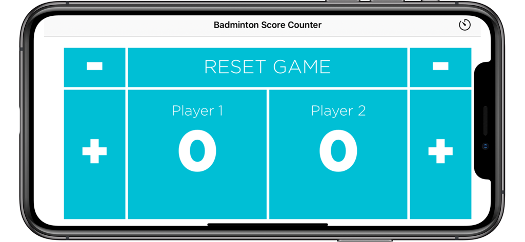 Badminton Score Counter - Digital badminton score tracking interface with counters for two players and reset button