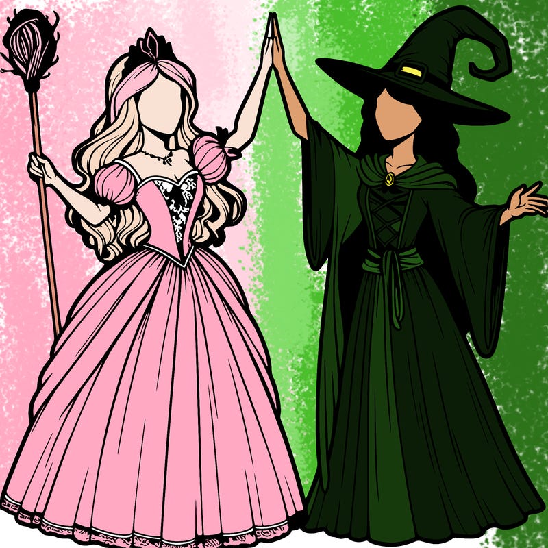 detailed realistic split of a princess and a witch