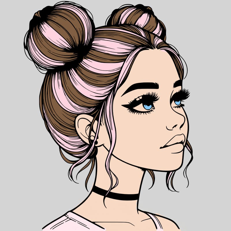 realistic girl with buns on the top of her head