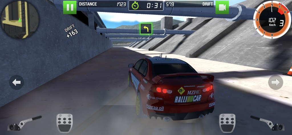 Rally Racer Dirt - Red rally car drifting on a concrete track in the Rally Racer Dirt mobile game