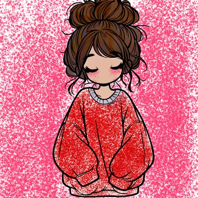 girl with baggy sweatshirt and messy bun