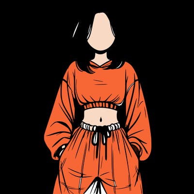 realistic girl faceless with baggy pants and a crop top