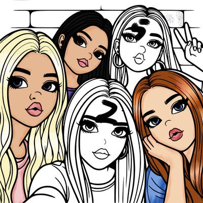 group of teen girls friends y2k up close in a selfie