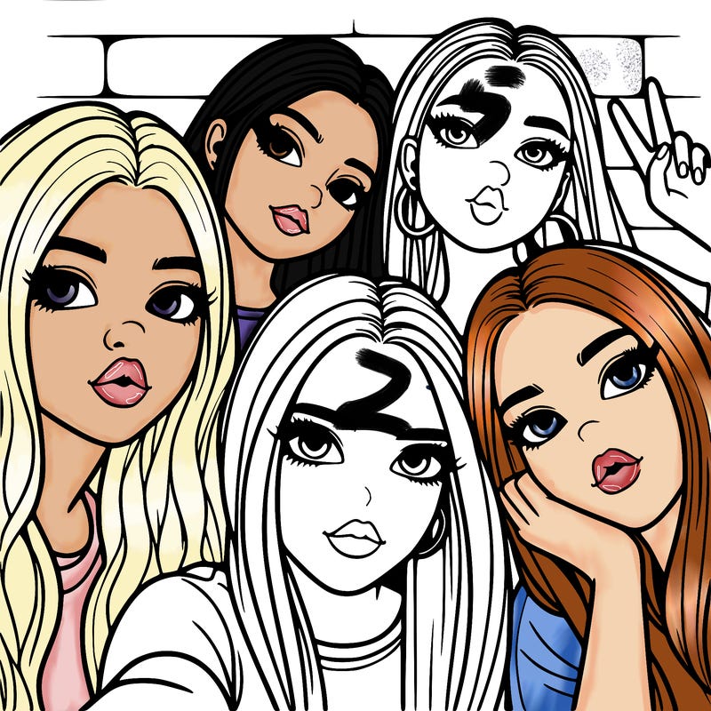 group of teen girls friends y2k up close in a selfie