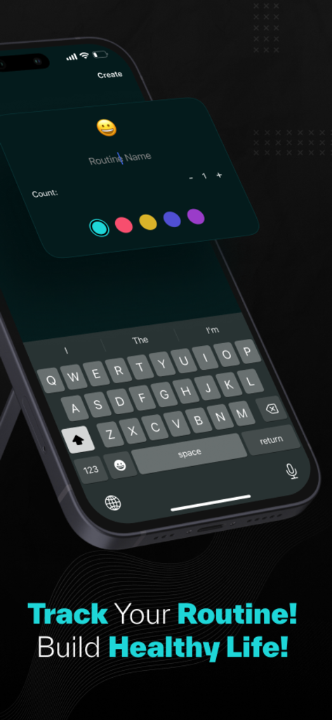 Habit Tracker: Habithaven - Pantalla de creación de rutinas de la aplicación Habithaven para crear una nueva rutina diaria con colores personalizados