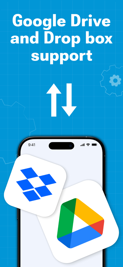 Screenshot of Printer Pro app showing integration with Google Drive and Dropbox for easy cloud printing