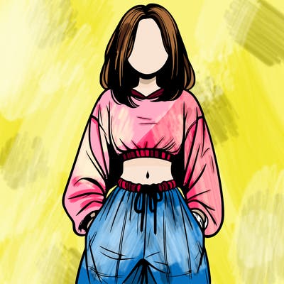 realistic girl faceless with baggy pants and a crop top