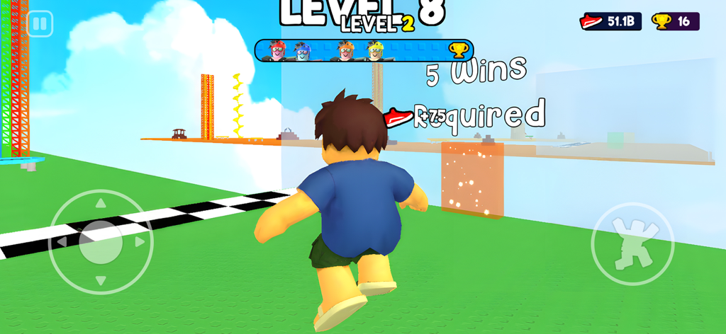 Tsunami Escape Run - Personaje de bloques corriendo en un nivel de circuito de obstáculos en 3D dentro del juego móvil Tsunami Escape Run