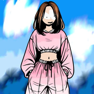 realistic girl faceless with baggy pants and a crop top