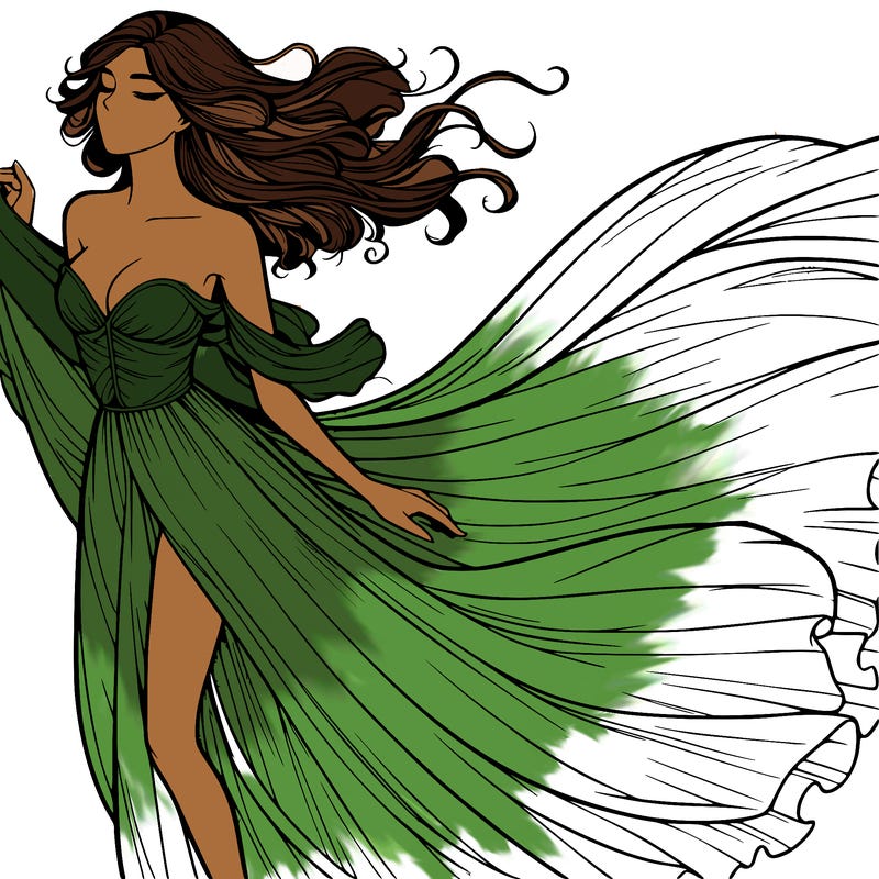 realistic woman in dress flowing the the wind