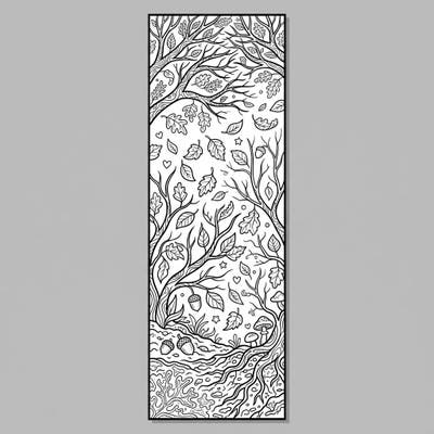 Embrace the beauty of the autumn season with this exquisite bookmark coloring page. Featuring a rich tapestry of falling leaves, bare branches, and textured earth, it promises a truly immersive coloring experience.