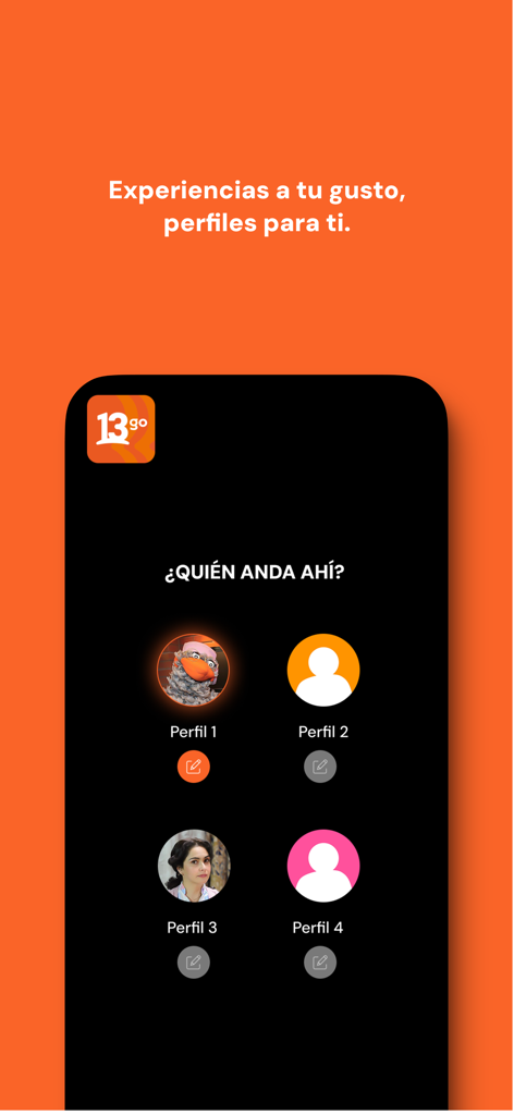 13 GO - 13 GO app user profile selection screen showing multiple accounts