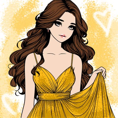 realistic girl in flowy silky prom dress