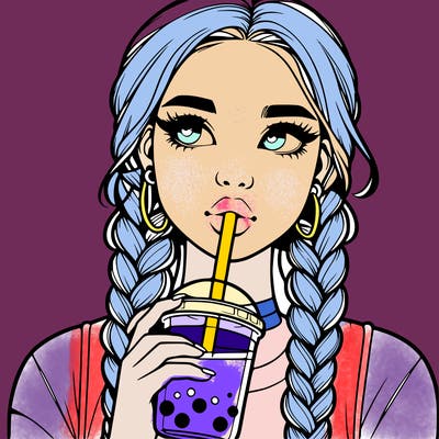 realistic girl with braided hair drinking boba
