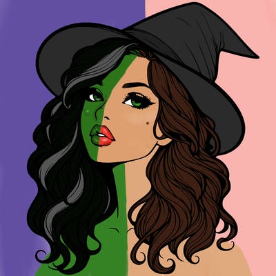 realistic witch girl with wavy hair and lips