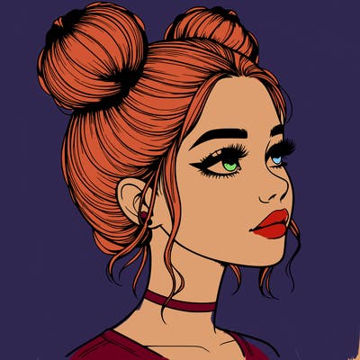 realistic girl with buns on the top of her head