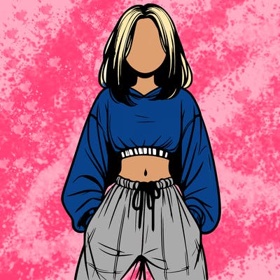 realistic girl faceless with baggy pants and a crop top