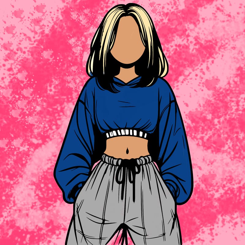 realistic girl faceless with baggy pants and a crop top