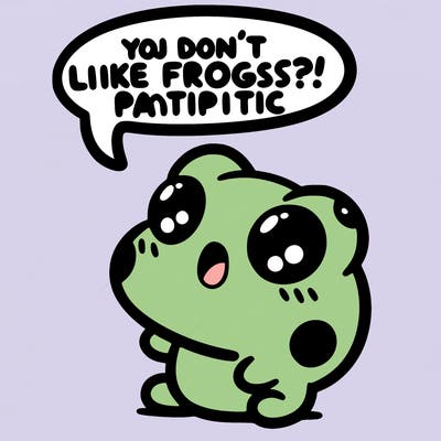 kawaii frog saying "you don't like frogs?! pathetic"