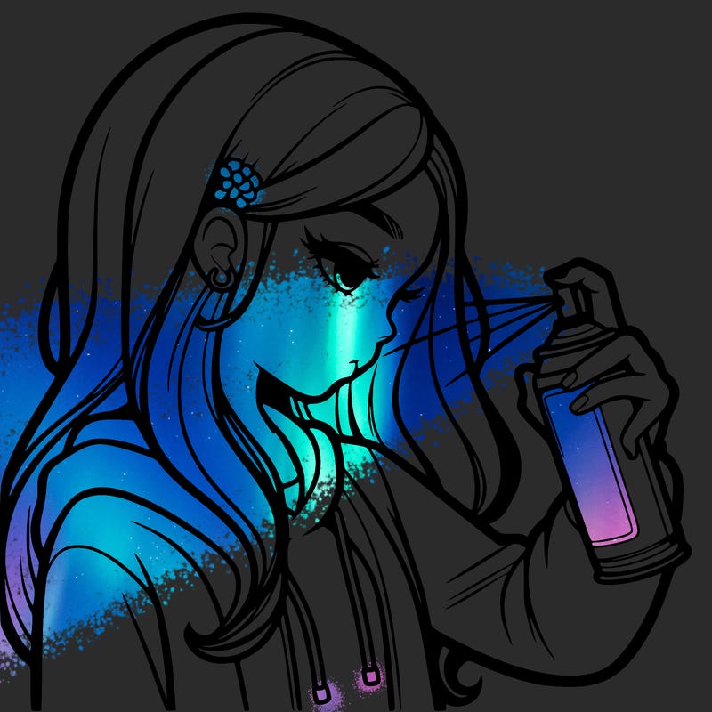 a realistic girl spray painting