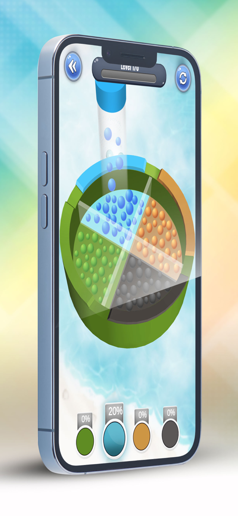 Bead and Ball Sort Puzzle - A smartphone screen displaying the sorting of colorful beads into a partitioned tray in a relaxing puzzle game